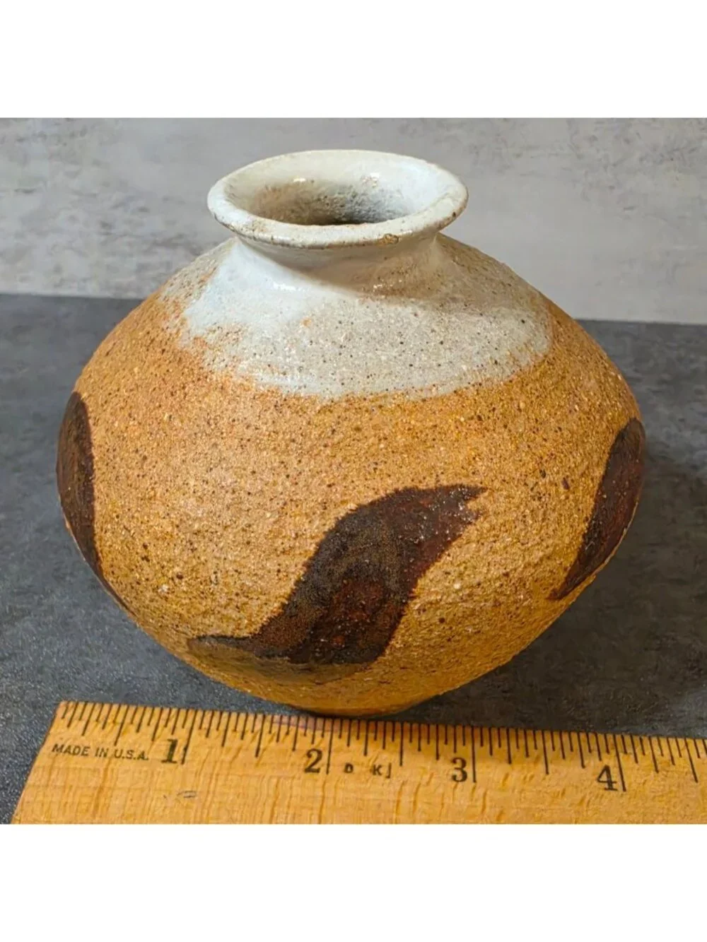 Vintage Mid Century Studio Pottery Weed Pot Vase Signed Mayer Shino Glaze 4”